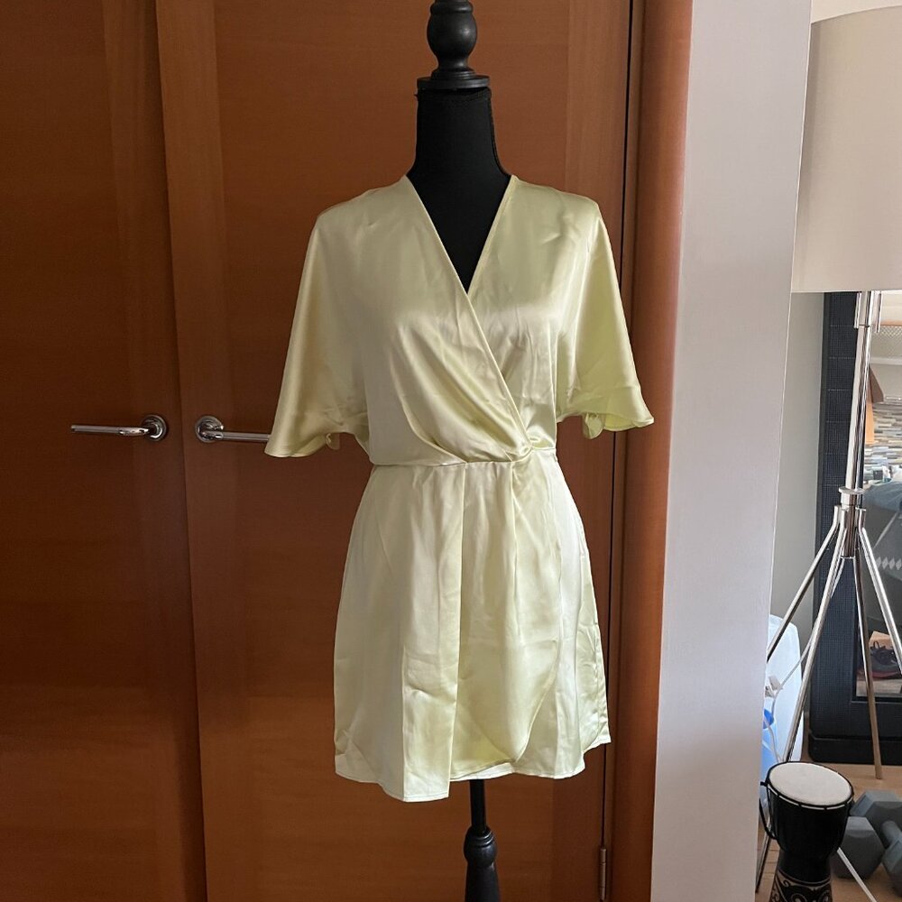 H&M Satin Wrap-Front Dress in Yellow Size Small NWT